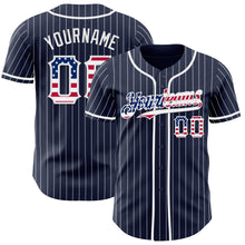 Load image into Gallery viewer, Custom Navy White Pinstripe USA Flag Authentic Baseball Jersey
