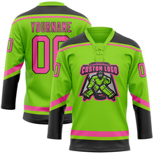 Load image into Gallery viewer, Custom Neon Green Pink-Black Hockey Lace Neck Jersey