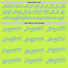 Load image into Gallery viewer, Custom Neon Green Light Blue Mesh Authentic Throwback Baseball Jersey