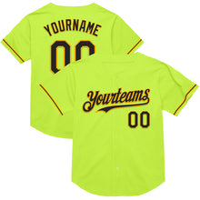 Load image into Gallery viewer, Custom Neon Green Black-Gold Mesh Authentic Throwback Baseball Jersey