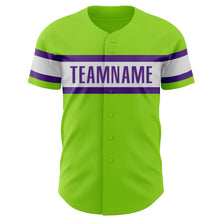 Load image into Gallery viewer, Custom Neon Green White-Purple Authentic Baseball Jersey