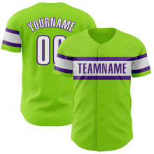 Load image into Gallery viewer, Custom Neon Green White-Purple Authentic Baseball Jersey