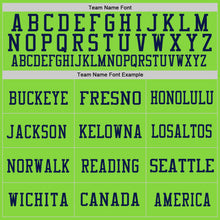 Load image into Gallery viewer, Custom Neon Green Blue-Navy Mesh Authentic Throwback Football Jersey