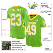 Load image into Gallery viewer, Custom Neon Green White-Gold Mesh Authentic Throwback Football Jersey