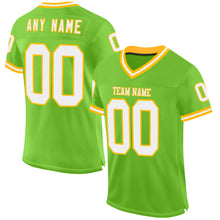 Load image into Gallery viewer, Custom Neon Green White-Gold Mesh Authentic Throwback Football Jersey