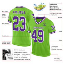Load image into Gallery viewer, Custom Neon Green Purple-White Mesh Authentic Throwback Football Jersey
