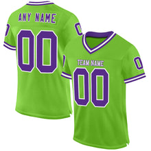 Load image into Gallery viewer, Custom Neon Green Purple-White Mesh Authentic Throwback Football Jersey