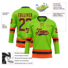 Load image into Gallery viewer, Custom Neon Green Black-Orange Hockey Lace Neck Jersey