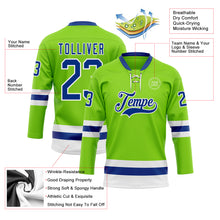 Load image into Gallery viewer, Custom Neon Green Royal-White Hockey Lace Neck Jersey
