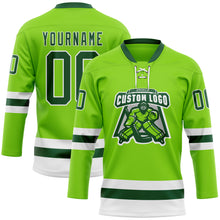 Load image into Gallery viewer, Custom Neon Green Green-White Hockey Lace Neck Jersey