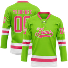 Load image into Gallery viewer, Custom Neon Green Neon Pink-White Hockey Lace Neck Jersey