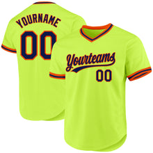 Load image into Gallery viewer, Custom Neon Green Navy-Orange Authentic Throwback Baseball Jersey