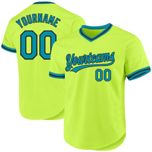 Load image into Gallery viewer, Custom Neon Green Teal-Black Authentic Throwback Baseball Jersey