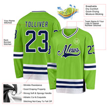 Load image into Gallery viewer, Custom Neon Green Navy-White Hockey Jersey