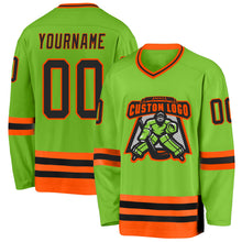 Load image into Gallery viewer, Custom Neon Green Black-Orange Hockey Jersey