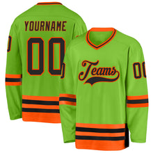 Load image into Gallery viewer, Custom Neon Green Black-Orange Hockey Jersey