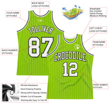 Load image into Gallery viewer, Custom Neon Green White Pinstripe Black Authentic Basketball Jersey