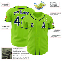Load image into Gallery viewer, Custom Neon Green Navy-White Authentic Baseball Jersey