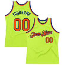 Load image into Gallery viewer, Custom Neon Green Orange-Royal Authentic Throwback Basketball Jersey