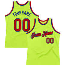 Load image into Gallery viewer, Custom Neon Green Red-Royal Authentic Throwback Basketball Jersey