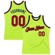 Load image into Gallery viewer, Custom Neon Green Red-Navy Authentic Throwback Basketball Jersey