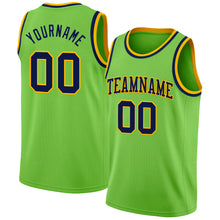 Load image into Gallery viewer, Custom Neon Green Navy-Gold Authentic Basketball Jersey