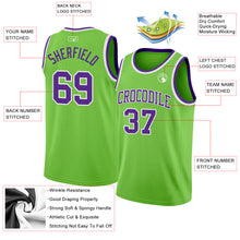 Load image into Gallery viewer, Custom Neon Green Purple-White Authentic Basketball Jersey
