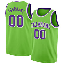Load image into Gallery viewer, Custom Neon Green Purple-White Authentic Basketball Jersey