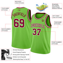 Load image into Gallery viewer, Custom Neon Green Maroon-White Authentic Basketball Jersey
