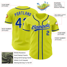 Load image into Gallery viewer, Custom Neon Yellow Royal-White Authentic Baseball Jersey