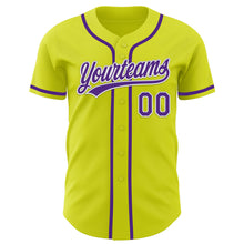 Load image into Gallery viewer, Custom Neon Yellow Purple-White Authentic Baseball Jersey