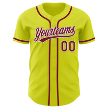 Load image into Gallery viewer, Custom Neon Yellow Crimson-White Authentic Baseball Jersey