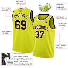 Load image into Gallery viewer, Custom Neon Yellow Brown-White Authentic Basketball Jersey