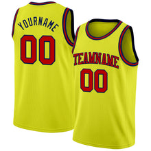 Load image into Gallery viewer, Custom Neon Yellow Red-Navy Authentic Basketball Jersey
