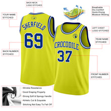 Load image into Gallery viewer, Custom Neon Yellow Royal-White Authentic Basketball Jersey