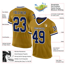 Load image into Gallery viewer, Custom Old Gold Navy-White Mesh Authentic Throwback Football Jersey