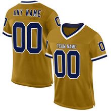 Load image into Gallery viewer, Custom Old Gold Navy-White Mesh Authentic Throwback Football Jersey