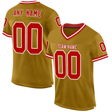 Load image into Gallery viewer, Custom Old Gold Red-White Mesh Authentic Throwback Football Jersey