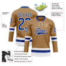 Load image into Gallery viewer, Custom Old Gold Royal-White Hockey Lace Neck Jersey