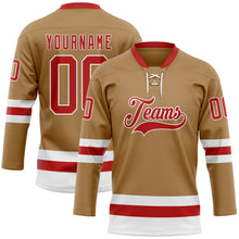 Load image into Gallery viewer, Custom Old Gold Red-White Hockey Lace Neck Jersey