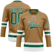 Load image into Gallery viewer, Custom Old Gold Kelly Green-White Hockey Lace Neck Jersey