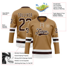 Load image into Gallery viewer, Custom Old Gold Brown-White Hockey Lace Neck Jersey