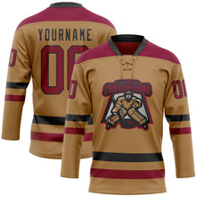 Load image into Gallery viewer, Custom Old Gold Maroon-Black Hockey Lace Neck Jersey