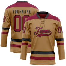 Load image into Gallery viewer, Custom Old Gold Maroon-Black Hockey Lace Neck Jersey