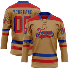 Load image into Gallery viewer, Custom Old Gold Red-Royal Hockey Lace Neck Jersey