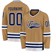 Load image into Gallery viewer, Custom Old Gold Navy-White Hockey Jersey