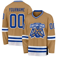 Load image into Gallery viewer, Custom Old Gold Royal-White Hockey Jersey