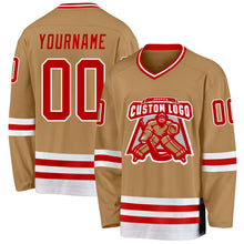 Load image into Gallery viewer, Custom Old Gold Red-White Hockey Jersey