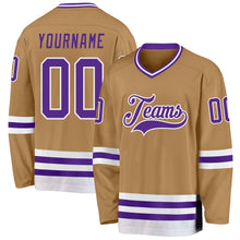 Load image into Gallery viewer, Custom Old Gold Purple-White Hockey Jersey