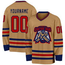 Load image into Gallery viewer, Custom Old Gold Red-Navy Hockey Jersey